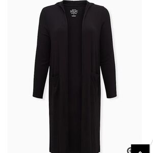 🆕BLACK RIBBED HOODED LOUNGE ROBE HOUSECOAT